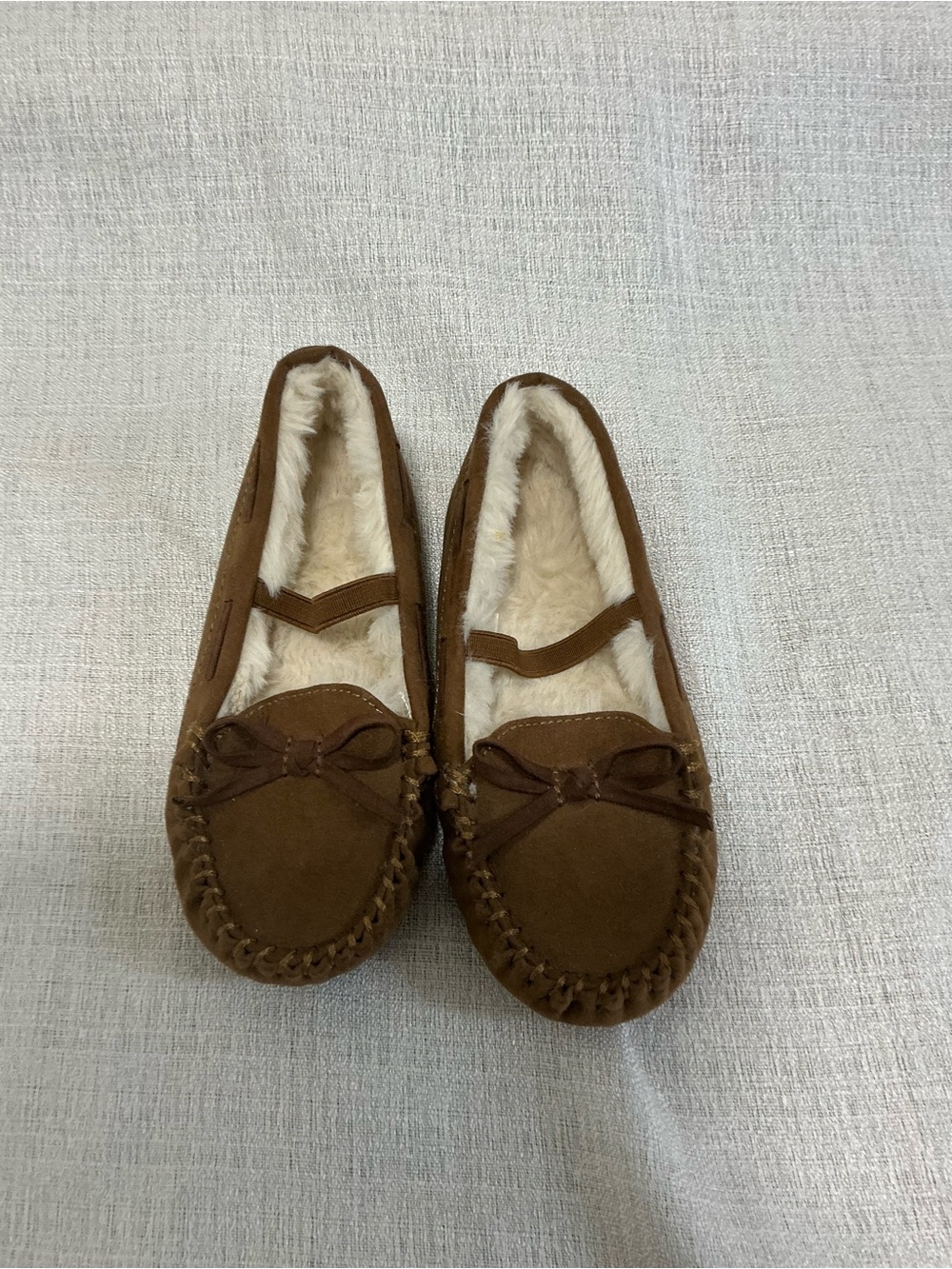 Kids Brown Faux-Suede Fleece-Lined Moccasin Slippers Size 10 Chestnut Brown